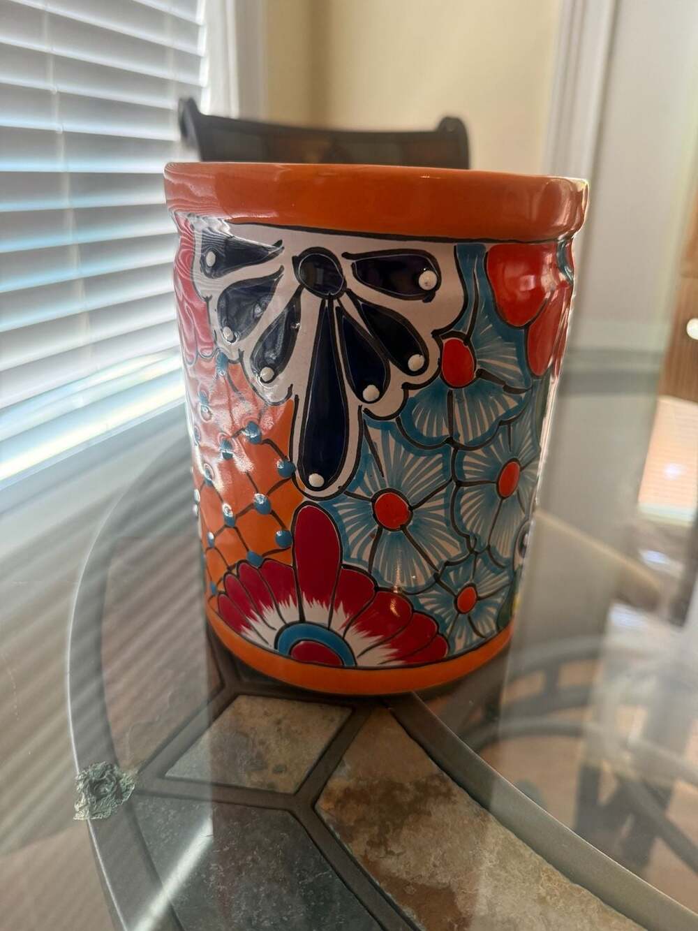 A. Karla Talavera Utensil Holder Hand Painted Ceramic Spoon Crock